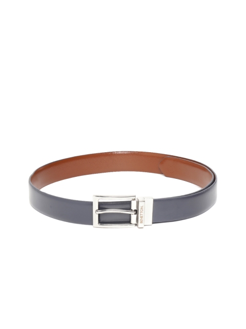 

United Colors of Benetton Men Navy Blue & Brown Solid Reversible Leather Belt