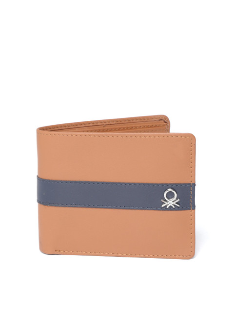

United Colors of Benetton Men Brown & Navy Blue Leather Two Fold Wallet