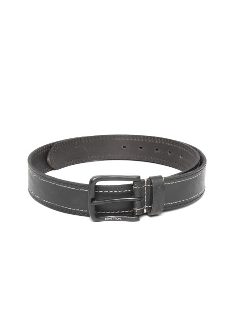 

United Colors of Benetton Men Charcoal Grey Solid Leather Belt