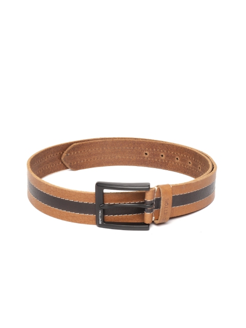 

United Colors of Benetton Men Brown & Black Leather Striped Belt