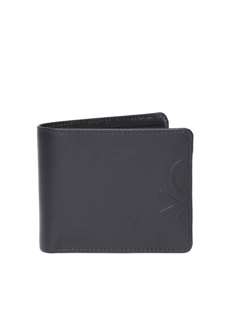 

United Colors of Benetton Men Black Solid Leather Two Fold Wallet