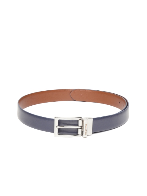 

United Colors of Benetton Men Navy Blue & Brown Leather Reversible Solid Belt
