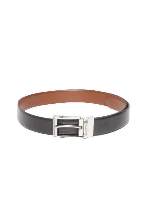

United Colors of Benetton Men Navy Blue & Tan Brown Leather Reversible Solid Belt