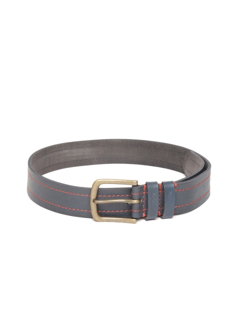 

United Colors of Benetton Men Navy Blue Solid Leather Belt