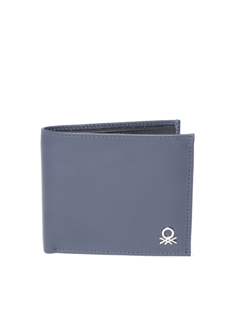 

United Colors of Benetton Men Navy Blue Solid Leather Two Fold Wallet