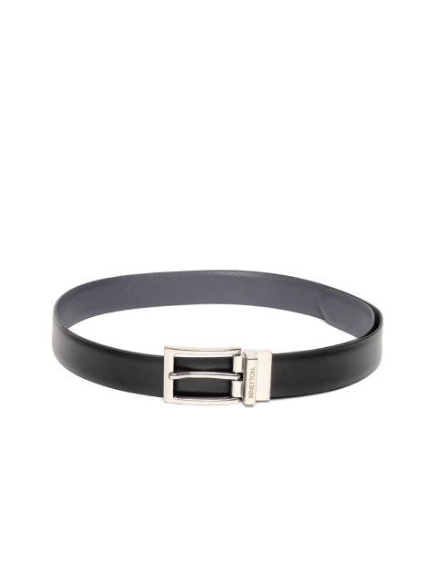 

United Colors of Benetton Men Black & Navy Blue Leather Reversible Textured Belt