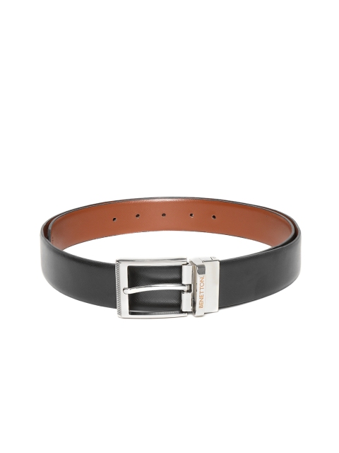 

United Colors of Benetton Men Black & Brown Textured Reversible Leather Belt