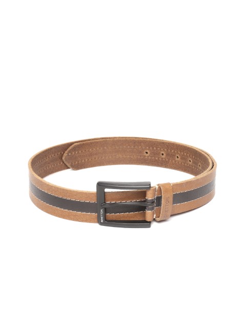 

United Colors of Benetton Men Brown Striped Leather Belt