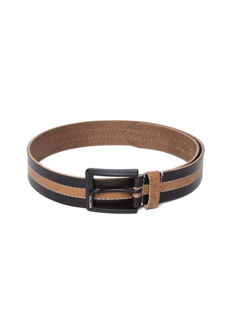 

United Colors of Benetton Men Black & Beige Striped Leather Belt