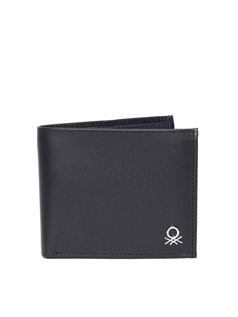 

United Colors of Benetton Men Black Solid Leather Two Fold Wallet