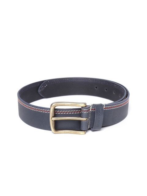

United Colors of Benetton Men Navy Blue Solid Leather Belt