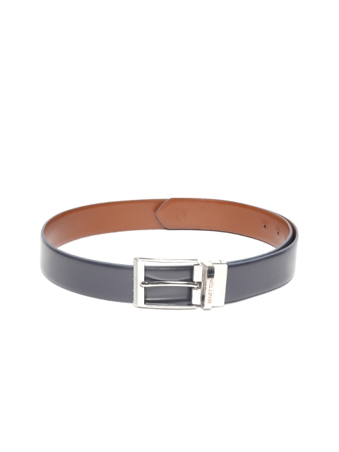 

United Colors of Benetton Men Navy Blue & Tan Brown Solid Reversible Leather Belt
