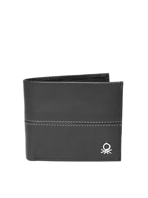 United Colors of Benetton Men Black Leather Two Fold Wallet
