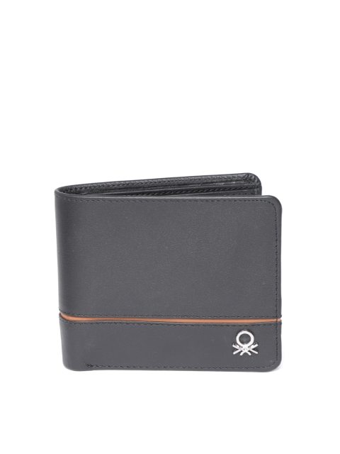 

United Colors of Benetton Men Black Solid Two Fold Leather Wallet