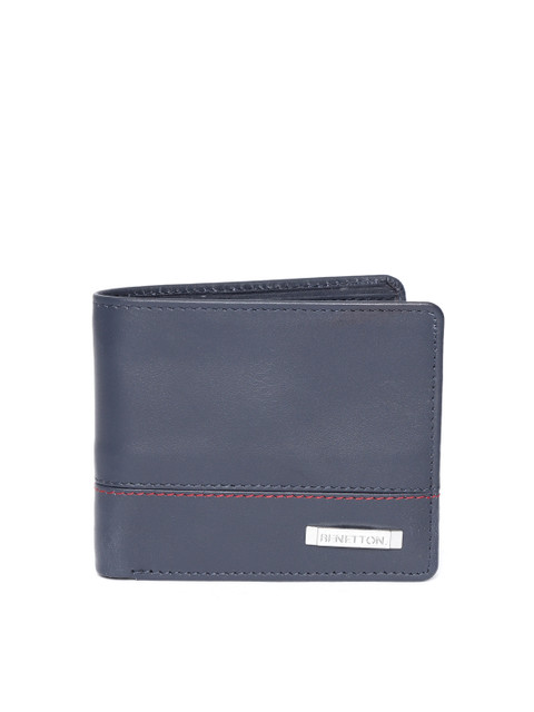

United Colors of Benetton Men Navy Blue Leather Two Fold Wallet