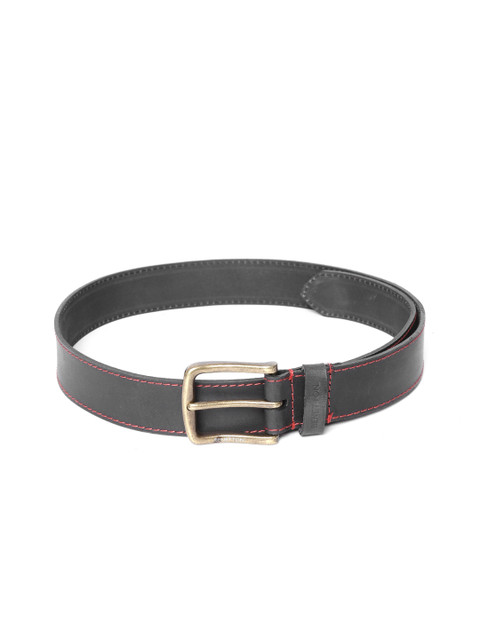 

United Colors of Benetton Men Charcoal Grey Solid Leather Belt