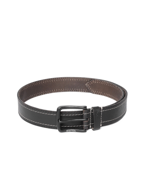 

United Colors of Benetton Men Black Solid Leather Belt