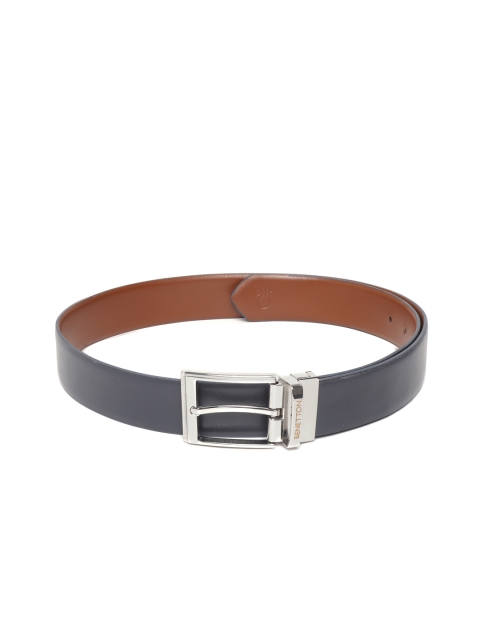

United Colors of Benetton Men Navy Blue & Brown Solid Reversible Leather Belt