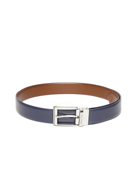 

United Colors of Benetton Men Navy Blue & Tan Brown Solid Reversible Leather Belt