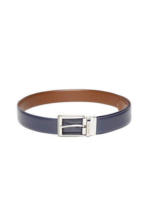 

United Colors of Benetton Men Navy Blue & Tan Brown Solid Reversible Leather Belt