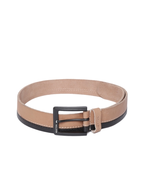 

United Colors of Benetton Men Beige & Black Solid Leather Belt