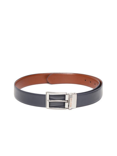 

United Colors of Benetton Men Navy Blue & Tan Brown Solid Reversible Leather Belt