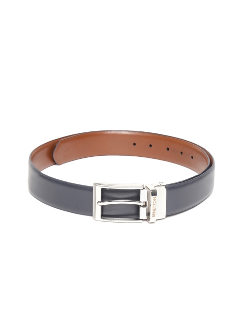 

United Colors of Benetton Men Navy Blue & Tan Brown Textured Reversible Leather Belt