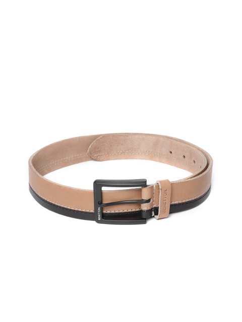 

United Colors of Benetton Men Beige & Black Solid Leather Belt, Brown