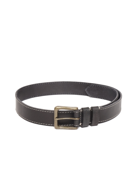 

United Colors of Benetton Men Charcoal Grey Solid Leather Belt