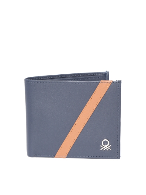 

United Colors of Benetton Men Navy Blue Solid Two Fold Leather Wallet
