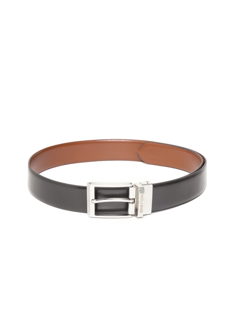 

United Colors of Benetton Men Black & Tan Brown Solid Reversible Leather Belt