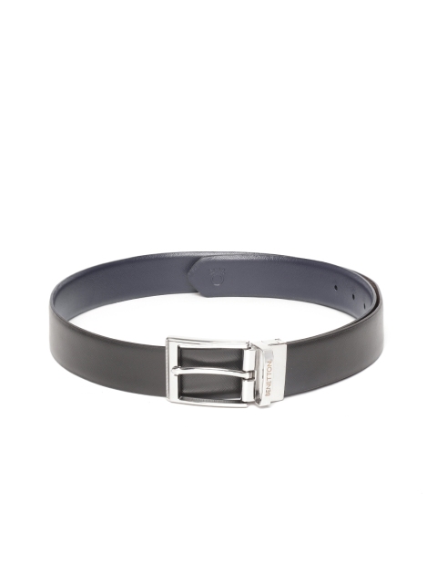 

United Colors of Benetton Men Black & Navy Blue Solid Reversible Leather Belt