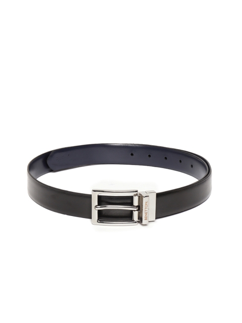 

United Colors of Benetton Men Black & Navy Leather Reversible Solid Belt