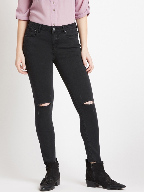 

COVER STORY Women Black Skinny Fit Mid-Rise Slash Knee Stretchable Jeans