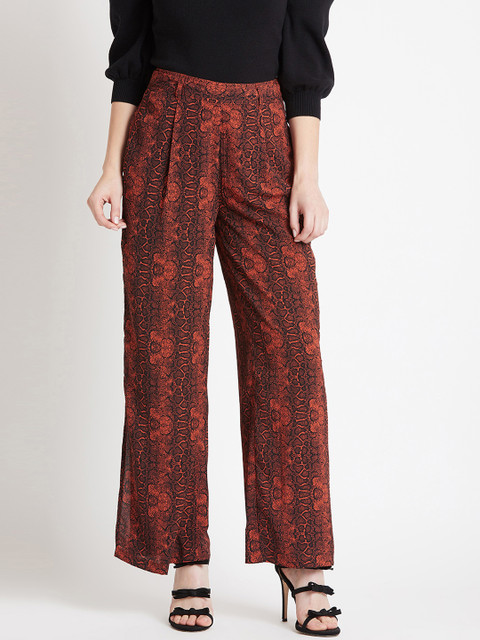 

COVER STORY Women Rust Flared Printed Parallel Trousers