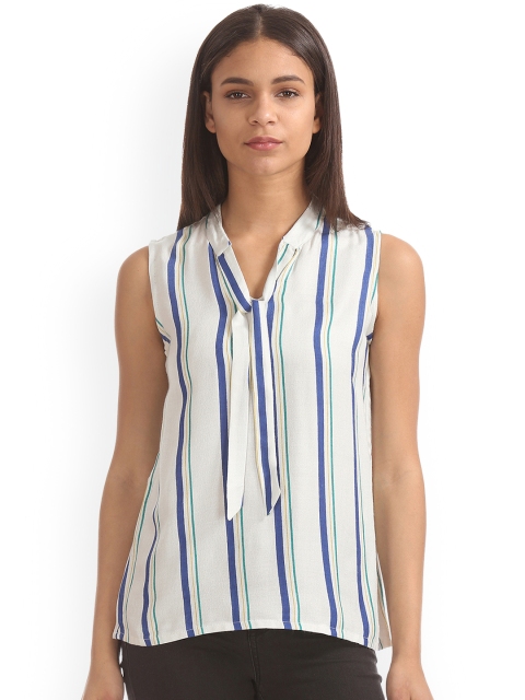 

Cherokee Women White & Blue Striped Top