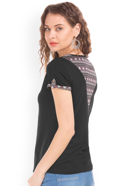 

Cherokee Women Black Printed Pure Cotton Top