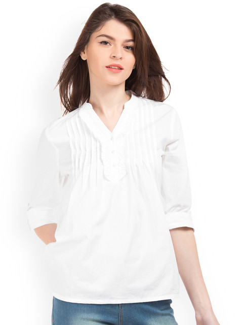 

Cherokee Women White Solid Pure Cotton Top