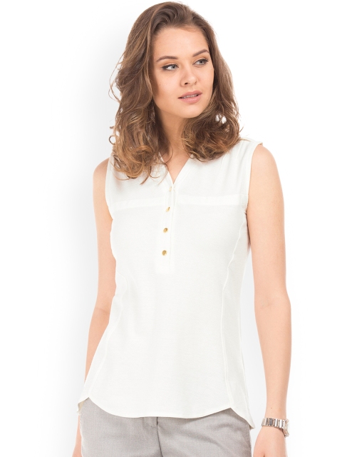 

Cherokee Women Beige Solid Pure Cotton Top