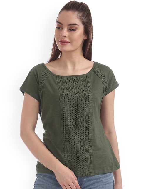 

Cherokee Women Olive Green Self Design Top