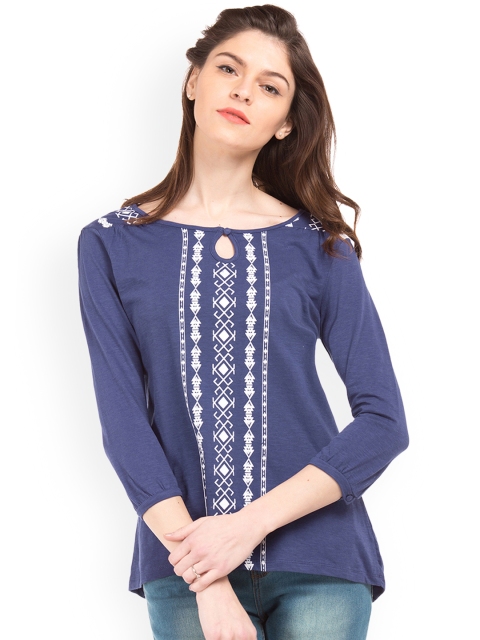 

Cherokee Women Blue Printed High-Low Top