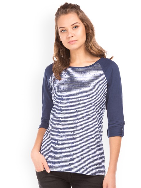 

Cherokee Women Blue Striped Pure Cotton Top