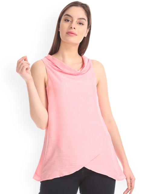 

Cherokee Women Pink Solid A-Line Top