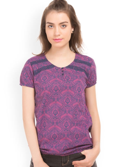 

Cherokee Women Pink Printed Blouson Pure Cotton Top