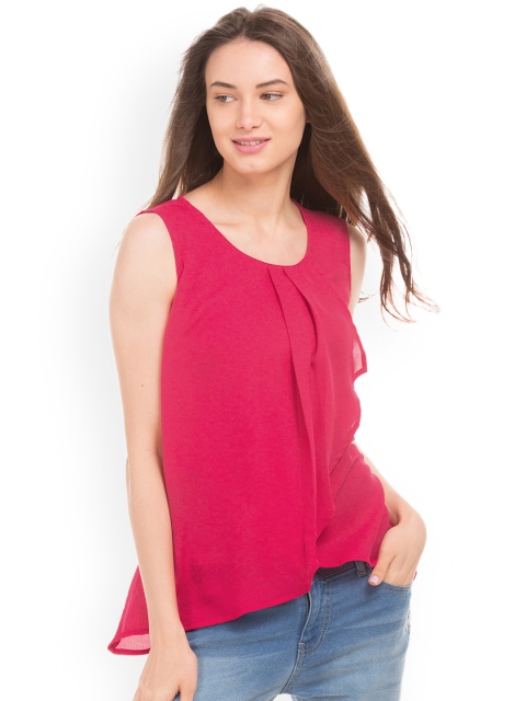 

Cherokee Women Pink Solid High-Low Top
