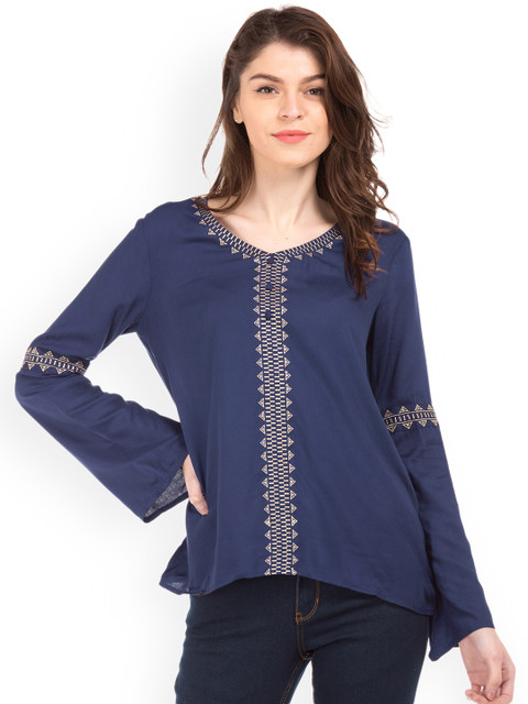 

Cherokee Women Blue Printed A-Line Top