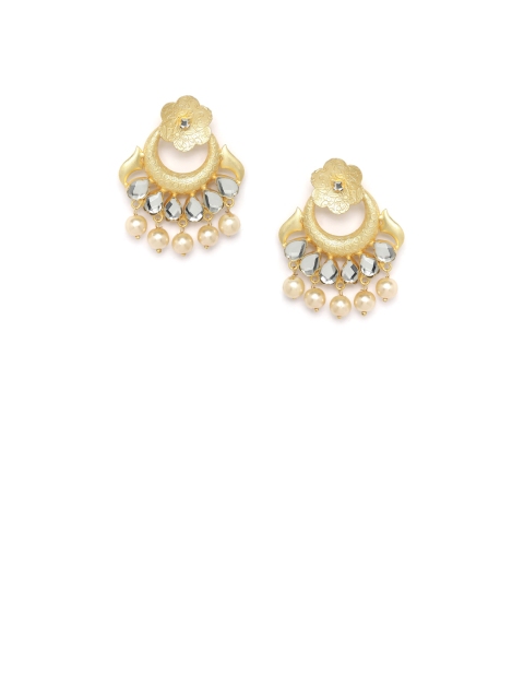 

PANASH Gold-Toned & White Crescent Shaped Chandbalis
