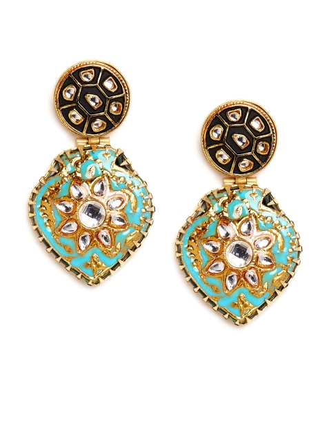 

PANASH Gold-Toned & Black Floral Drop Earrings