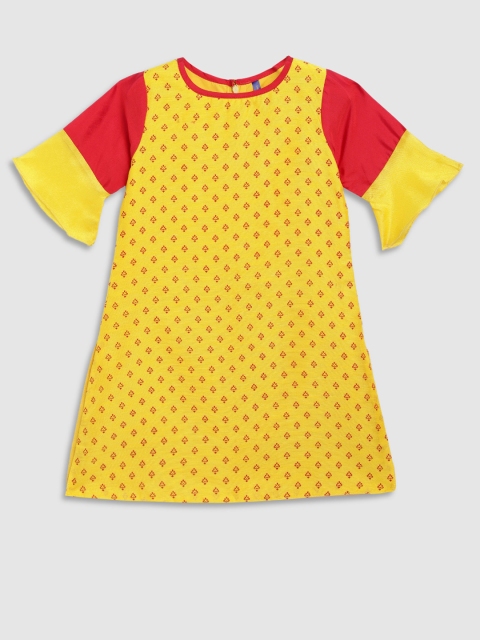 

YK Girls Yellow Printed A-Line Kurta