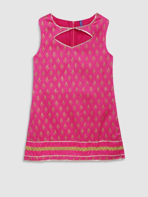 

YK Girls Pink & Gold-Toned Printed A-Line Kurta